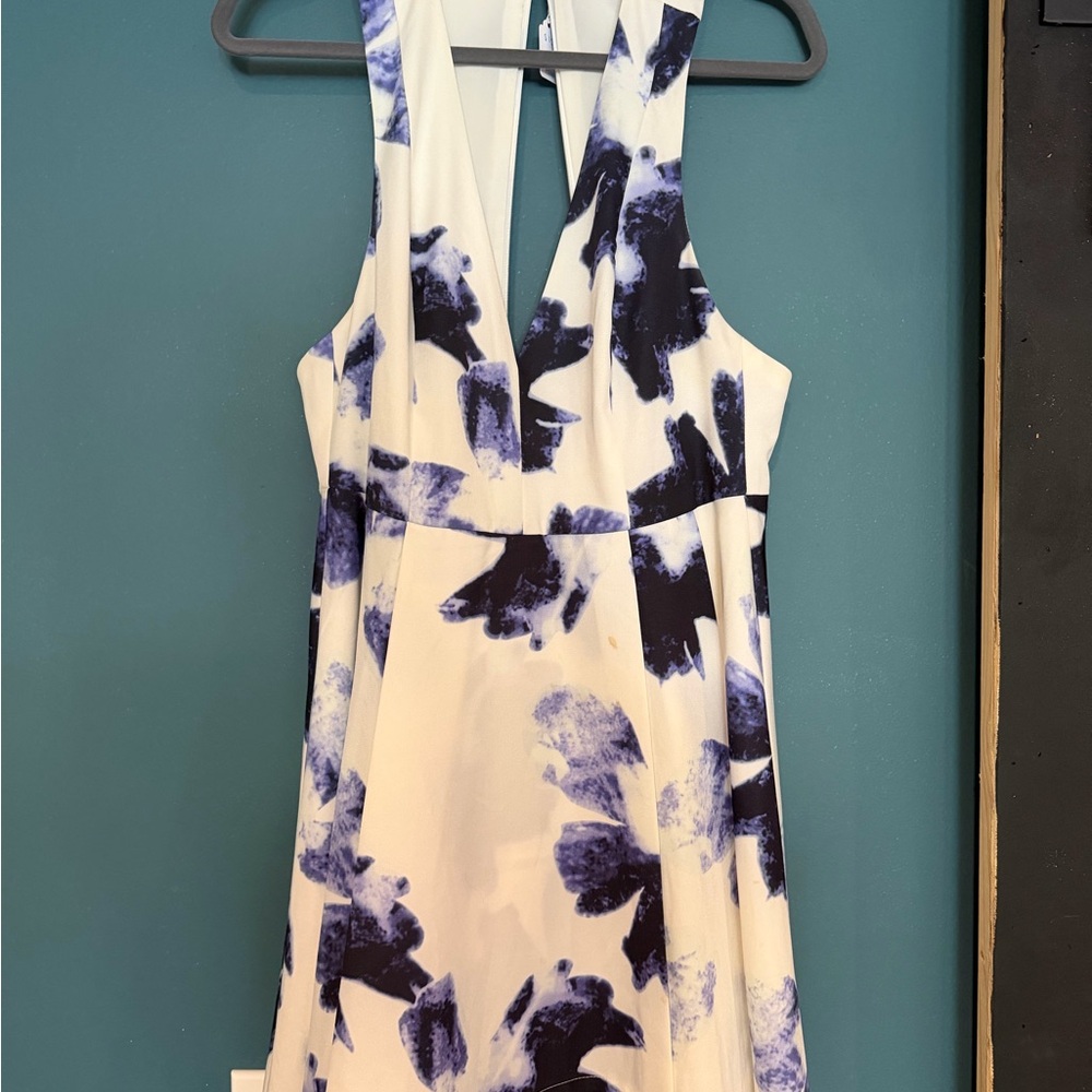Lulu's White Strapless Dress with Navy Floral Print
